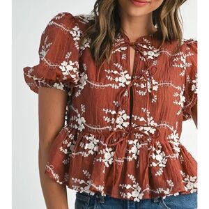 Floral Embroidered Peplum Top